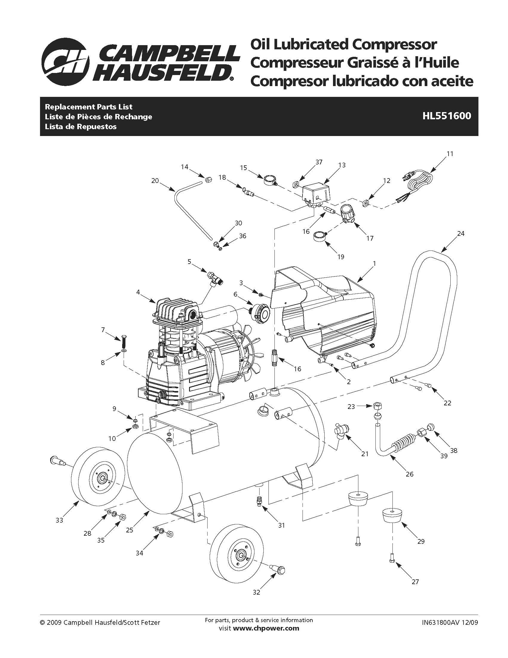 Repair Parts for the Campbell Hausfeld HL551600 Portable Air