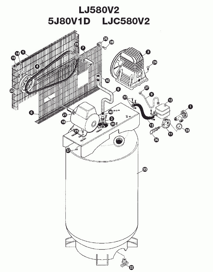 Repair Parts for the DeVilbiss LJ580V2, 5J80V1D, LJC580V2