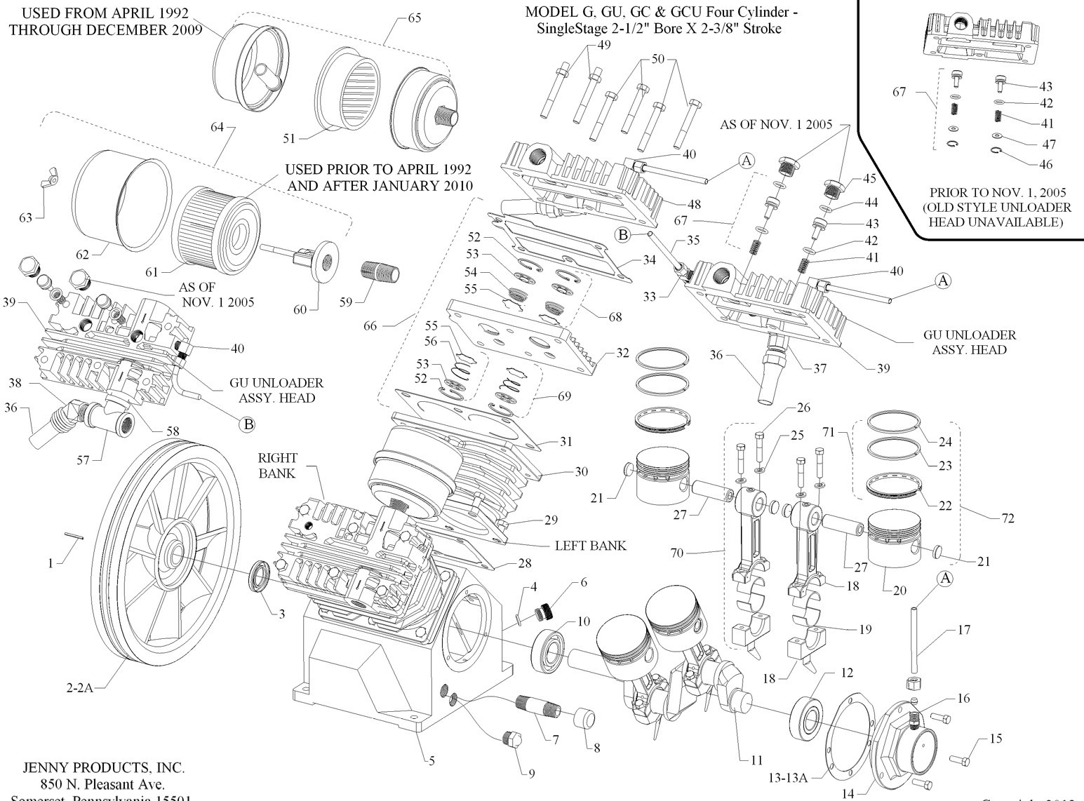 Jenny G8HGA-17P Wheeled Portable Gas Air Compressor Parts